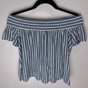 American Eagle Outfitters Turquoise and White Off-Shoulder Blouse